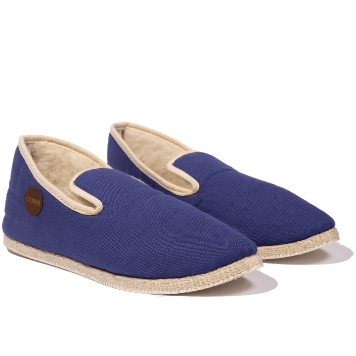 Charentaises homme femme COUSUS Lin Bleu Celeste hero