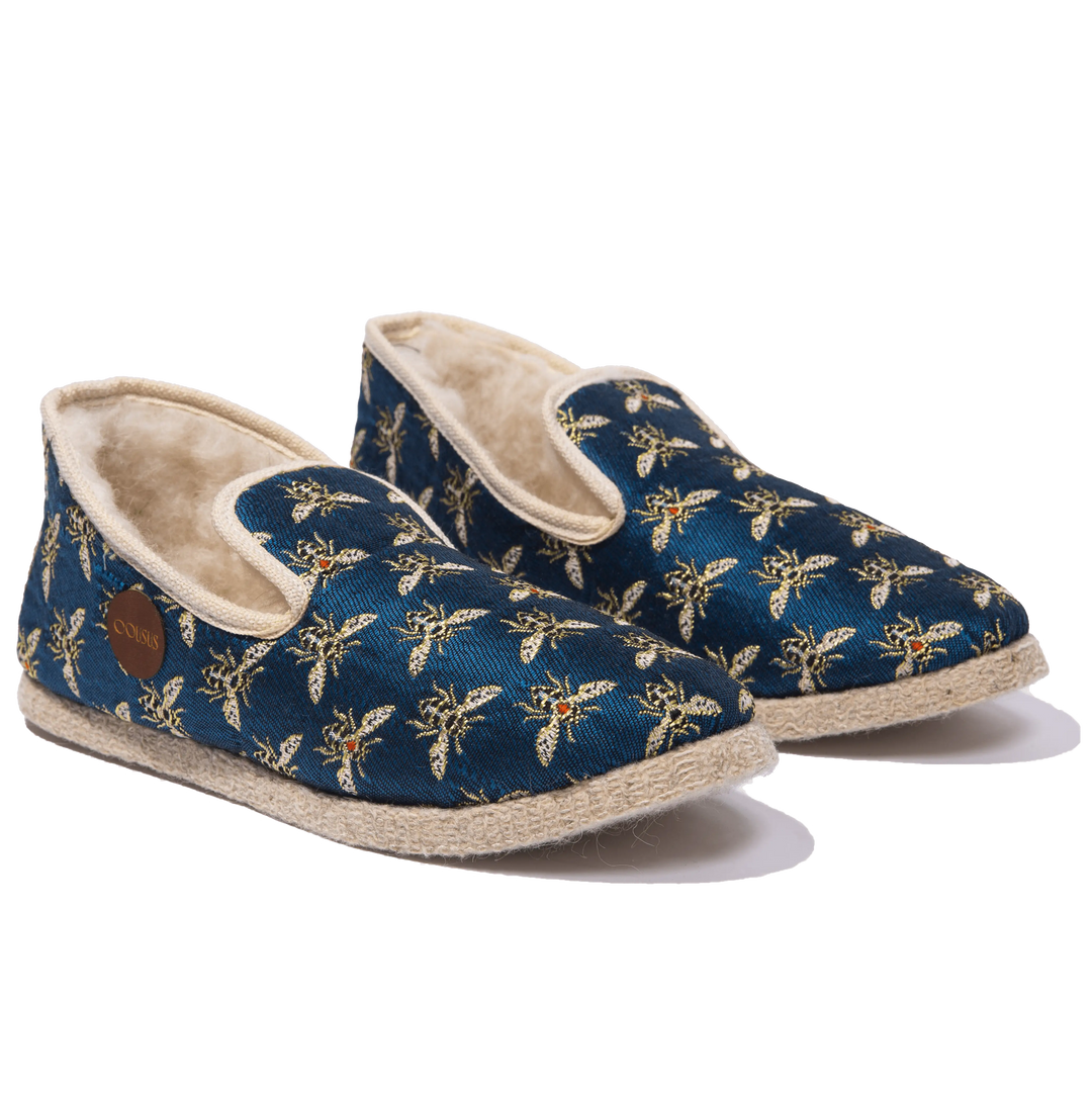 Charentaises femme homme authentiques Bleu Reine Cousus hero made in France