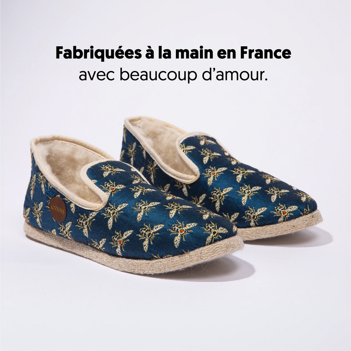 Charentaises Made in France Cousus Bleue Reine vue de 3-4