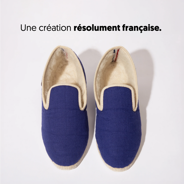 Charentaises homme femme COUSUS Lin Bleu Celeste vue de haut