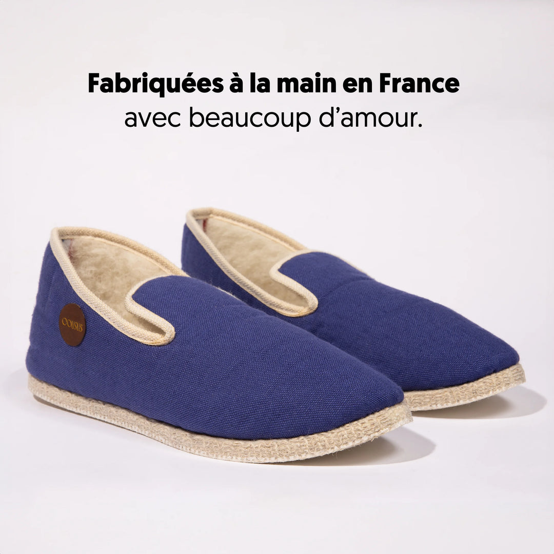 Charentaises homme femme COUSUS Lin Bleu Celeste vue 3-4