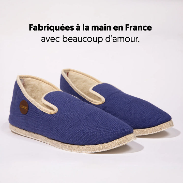 Charentaises homme femme COUSUS Lin Bleu Celeste vue 3-4