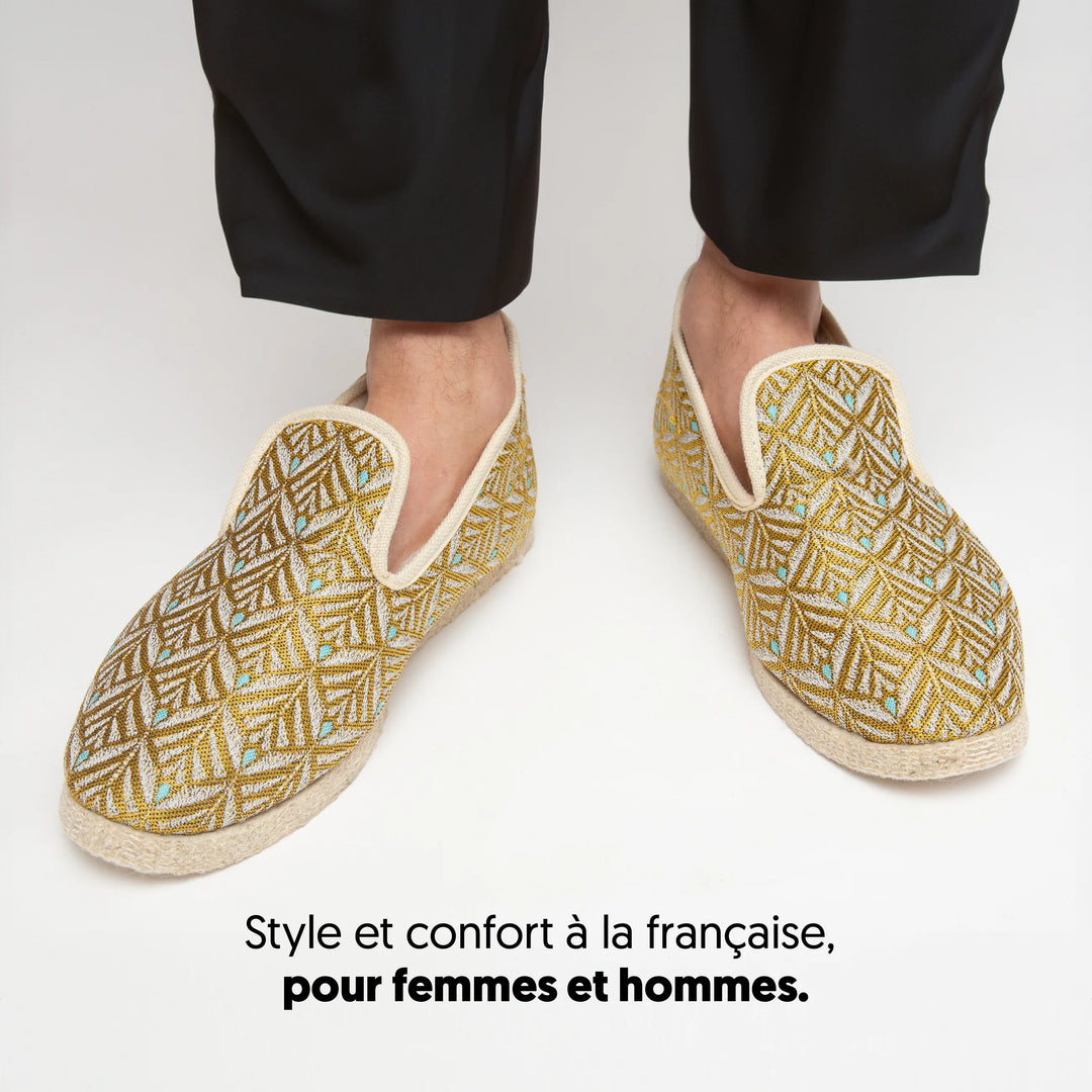 Charentaises homme fabriquées en France Désirable Dorée Cousus