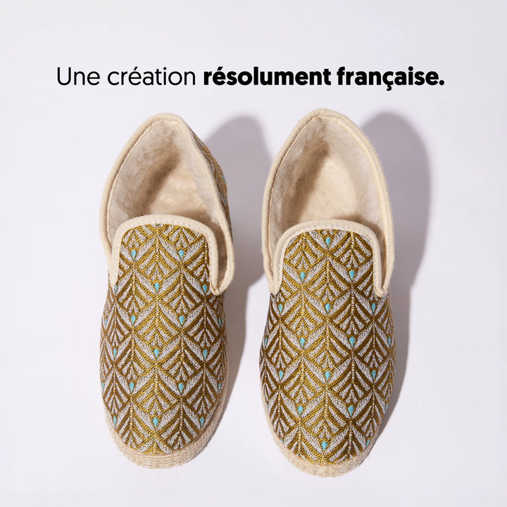 Charentaises authentiques fabriquées en France Désirbale Dorée Cousus vue du haut