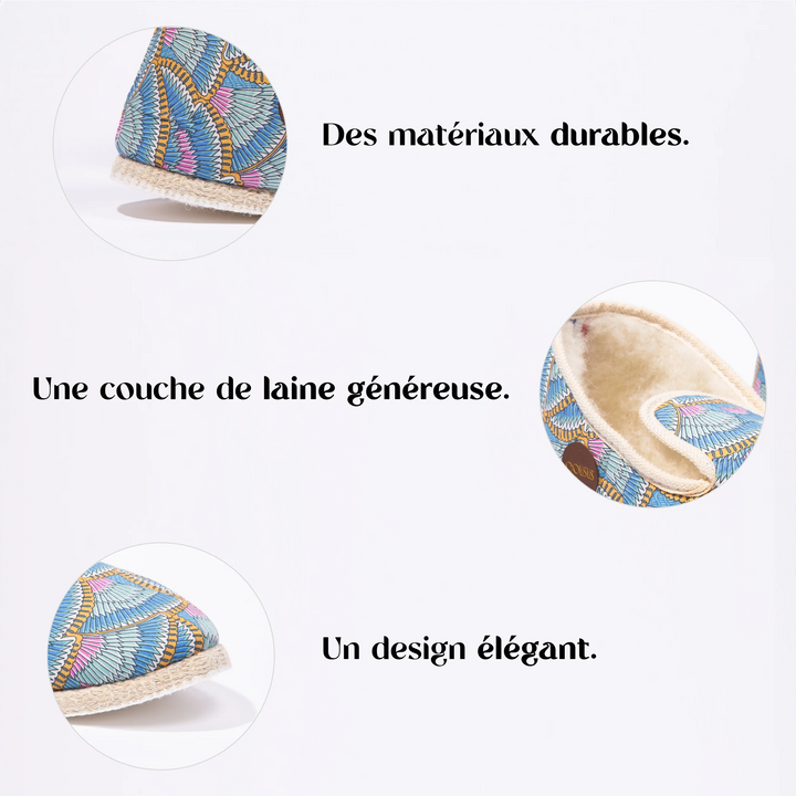 Charentaises COUSUS homme femme Petales d'Icare attributs produits