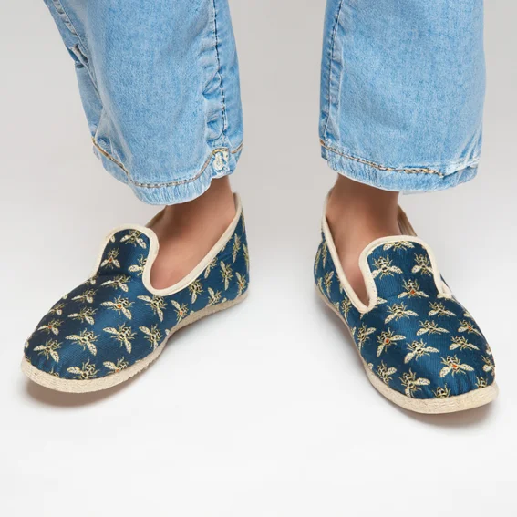 Charentaises femme authentiques Bleu Reine Cousus