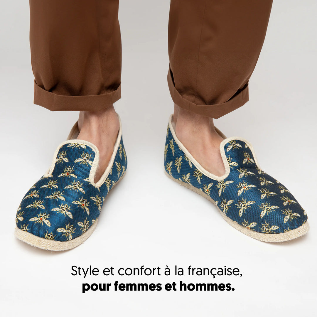 Charentaises homme modernes Bleu Reine Cousus