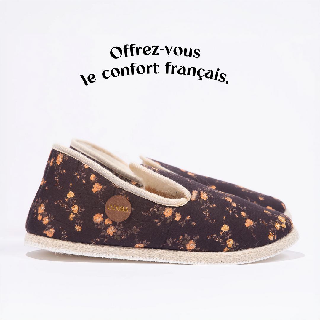 Charentaises homme femme COUSUS eclipse florale profil