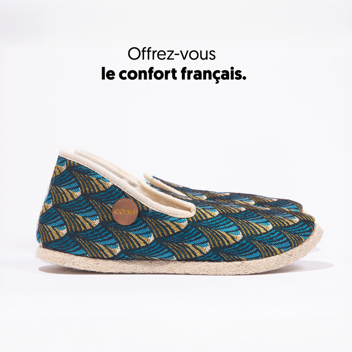 Charentaises COUSUS fabriquées en France Intime Turquoise pour homme et femme profil