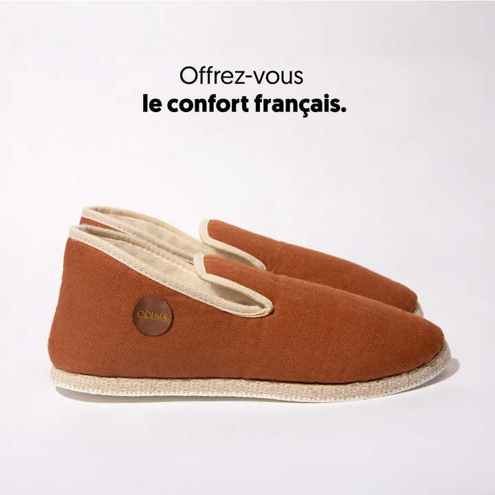 Charentaises homme femme COUSUS Lin Aube d'Ocre profil
