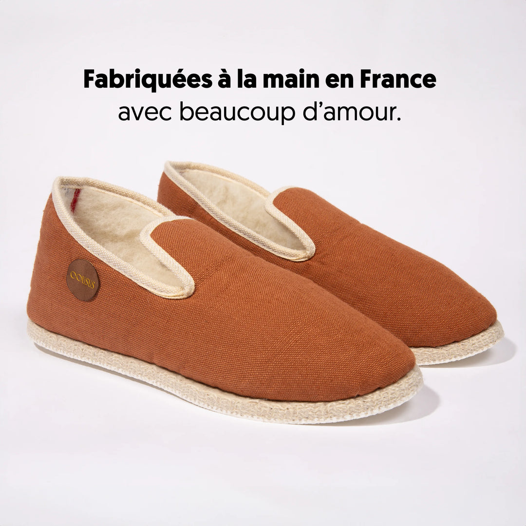 Charentaises homme femme COUSUS Lin Aube d'Ocre vue 3-4