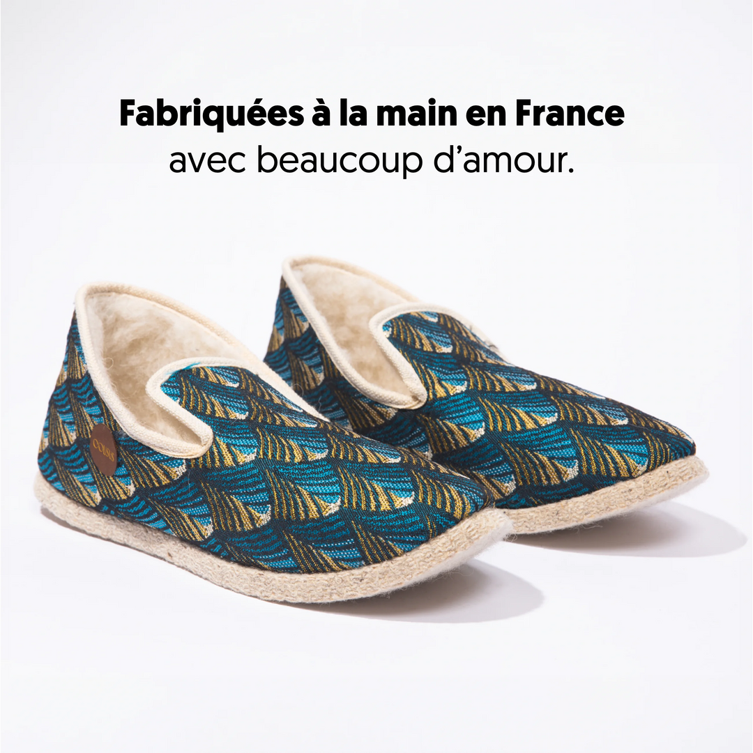 Charentaises COUSUS fabriquées en France Intime Turquoise pour homme et femme vue 3-4