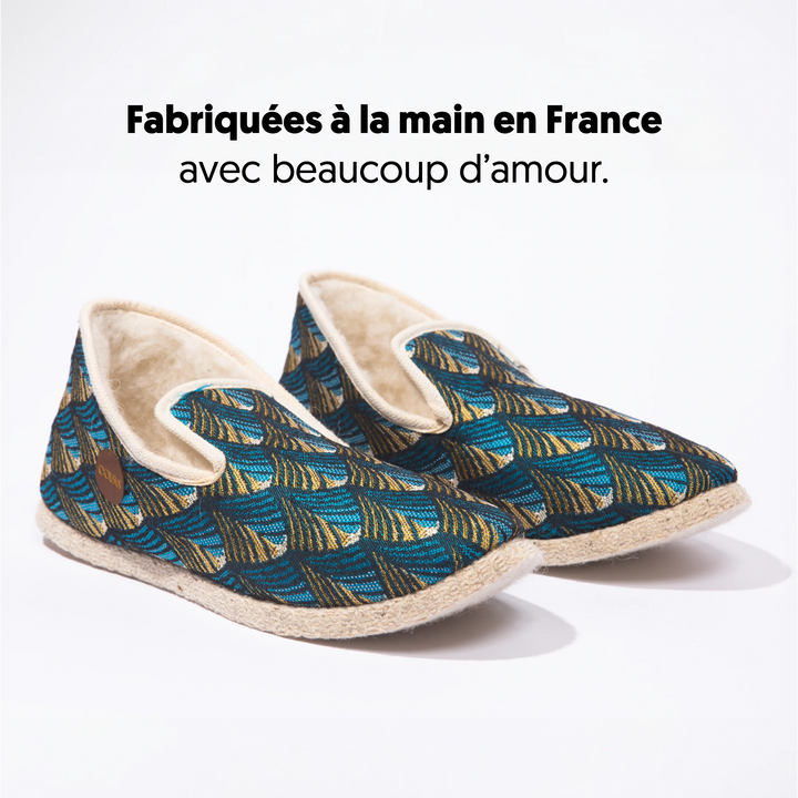 Charentaises COUSUS fabriquées en France Intime Turquoise pour homme et femme vue 3-4