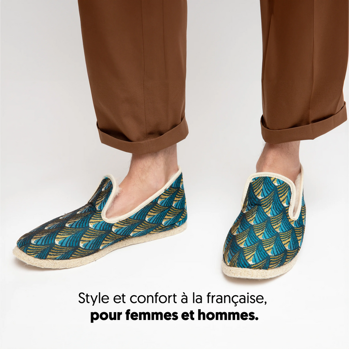 Charentaises COUSUS fabriquées en France Intime Turquoise pour homme