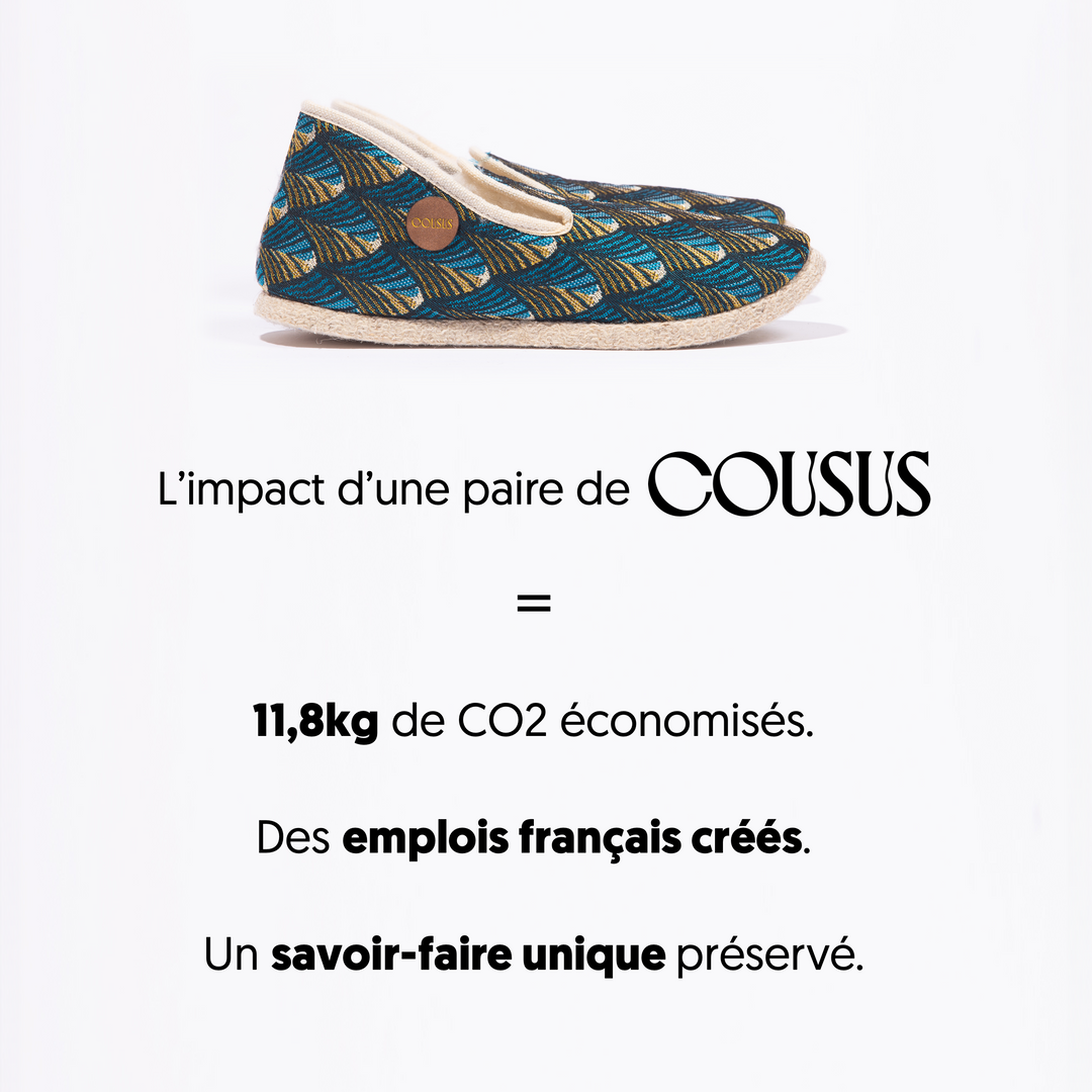 Charentaises COUSUS fabriquées en France Intime Turquoise pour homme et femme impact positif