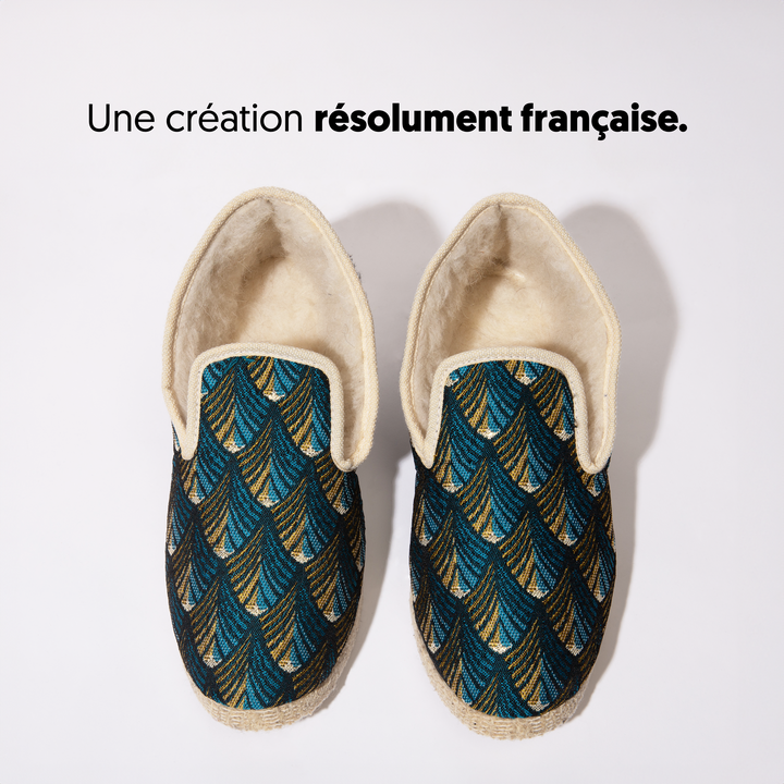 Charentaises COUSUS fabriquées en France Intime Turquoise pour homme et femme vue de haut
